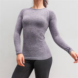 New Women Gym Yoga Shirts Tees Thumb Hole Seamless Long Sleeve Slim Workout Tops Fitness Running Sport T-Shirts Sportswear - unitedstatesgoods