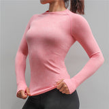 New Women Gym Yoga Shirts Tees Thumb Hole Seamless Long Sleeve Slim Workout Tops Fitness Running Sport T-Shirts Sportswear - unitedstatesgoods