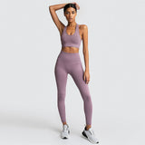 Seamless Gym Set Nylon Woman Sportswear 2 Piece Exercise Leggings Padded Sports Bras Women Fitness Wear Yoga Sets Sports Suits L - unitedstatesgoods