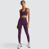 Seamless Gym Set Nylon Woman Sportswear 2 Piece Exercise Leggings Padded Sports Bras Women Fitness Wear Yoga Sets Sports Suits L - unitedstatesgoods