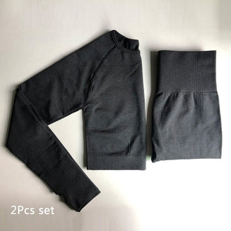 Seamless Yoga Suit 2 piece Sports Shirts Crop Top Seamless Leggings Sport Set Gym Clothes Fitness Tracksuit Workout Set Femme - unitedstatesgoods