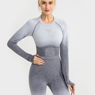 Shark Women Ombre Cropped Seamless Long Sleeve Top Crop Top Women Workout Shirts For Women Sports Tops Women Gym - unitedstatesgoods