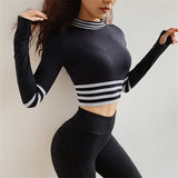 Three Bars Sport Shirt Women Breathable Dry Fit Gym Top Yellow Fitness Yoga Shirts With Tumb Hole Long Sleeve Jersey Crop Top - unitedstatesgoods