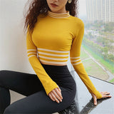 Three Bars Sport Shirt Women Breathable Dry Fit Gym Top Yellow Fitness Yoga Shirts With Tumb Hole Long Sleeve Jersey Crop Top - unitedstatesgoods