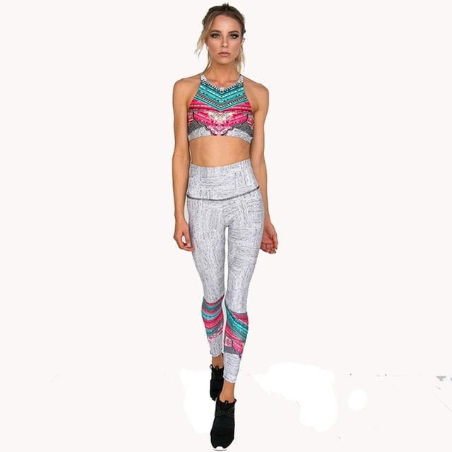 Tracksuit For Women 2 Piece Yoga Set Floral Print Women Bra+Long Pants Sportsuit For Women Fitness Sport Suit Women Sportswear - unitedstatesgoods