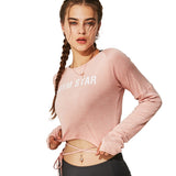 UA ROCK Sexy Waistband Yoga shirt Women Fitness Long Sleeves Workout Gym crop top yoga top with Thumb Holes Sports t-shirt - unitedstatesgoods