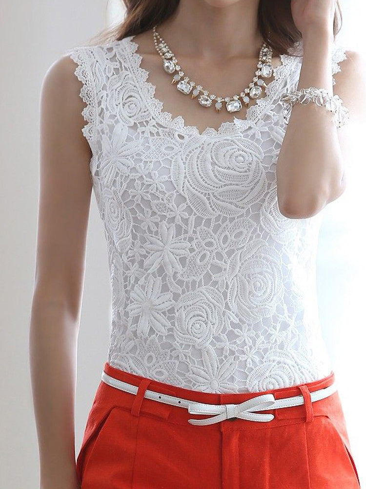 Floral Crochet Lace Tank Tops