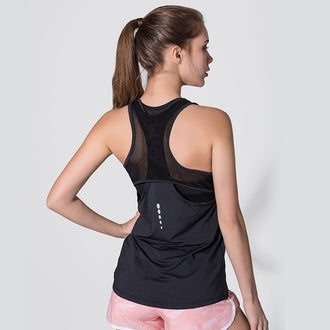 Women Fitness Yoga Shirts Sexy Mesh Sleeveless Sport T-Shirt Sports Gym Shirt Workout Running Tank Tops Quick Dry Top Sportswear - unitedstatesgoods