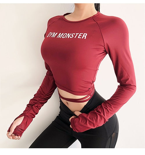 Women Sexy Long Sleeve Crop Top fitness T-shirts camouflage Yoga shirt Gym Top Sexy sports T shirt  Workout Running clothes - unitedstatesgoods