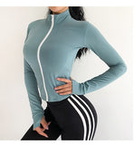 Women Sports crop coat  sexy body-building Running quick dry training Gym coat  long sleeved yoga top   autumn and winte clothes - unitedstatesgoods