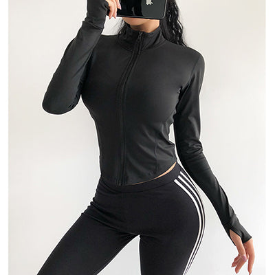 Women Sports crop coat  sexy body-building Running quick dry training Gym coat  long sleeved yoga top   autumn and winte clothes - unitedstatesgoods