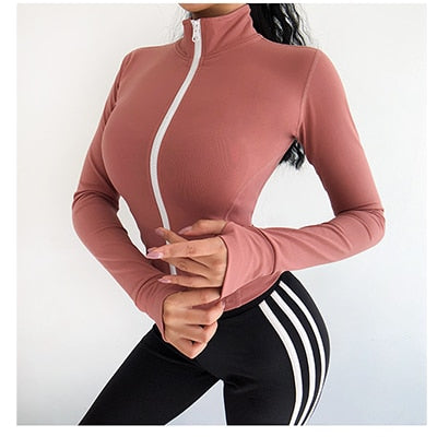 Women Sports crop coat  sexy body-building Running quick dry training Gym coat  long sleeved yoga top   autumn and winte clothes - unitedstatesgoods