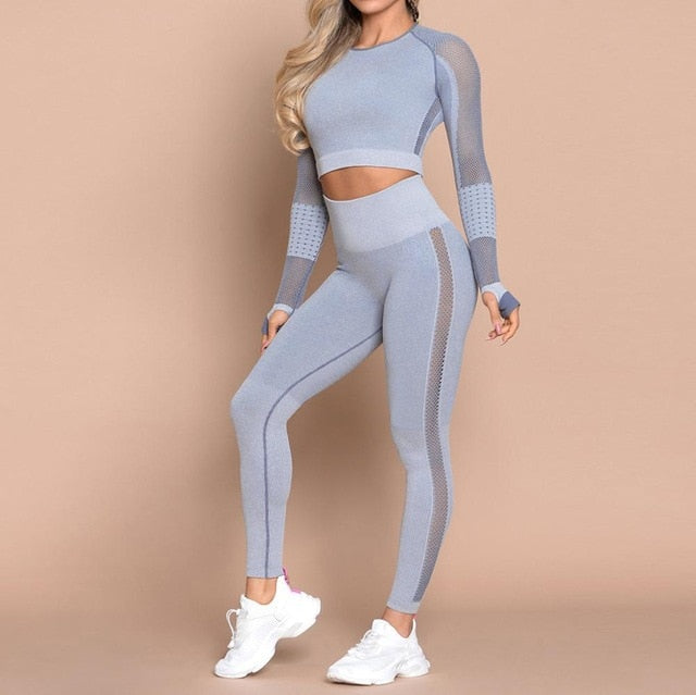 Women Yoga Set Yoga Crop Top Seamless Leggings Workout Yoga Pants Gym Set High Waist Legging Pants Sport Clothing Fitness Shirt - unitedstatesgoods