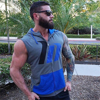 YEMEKE Hoodie sleeveless Patchwork Mens Fitness Casual Pullover Sweatshirts Streetwear 2018 Spring Winter Hoodie - unitedstatesgoods