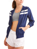 Women's Full Zip Hoodie Windbreaker with Athletic Stripes - unitedstatesgoods