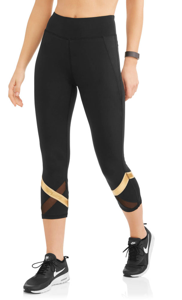 Women's Shine Stripe Powermesh Performance Capri Legging - unitedstatesgoods