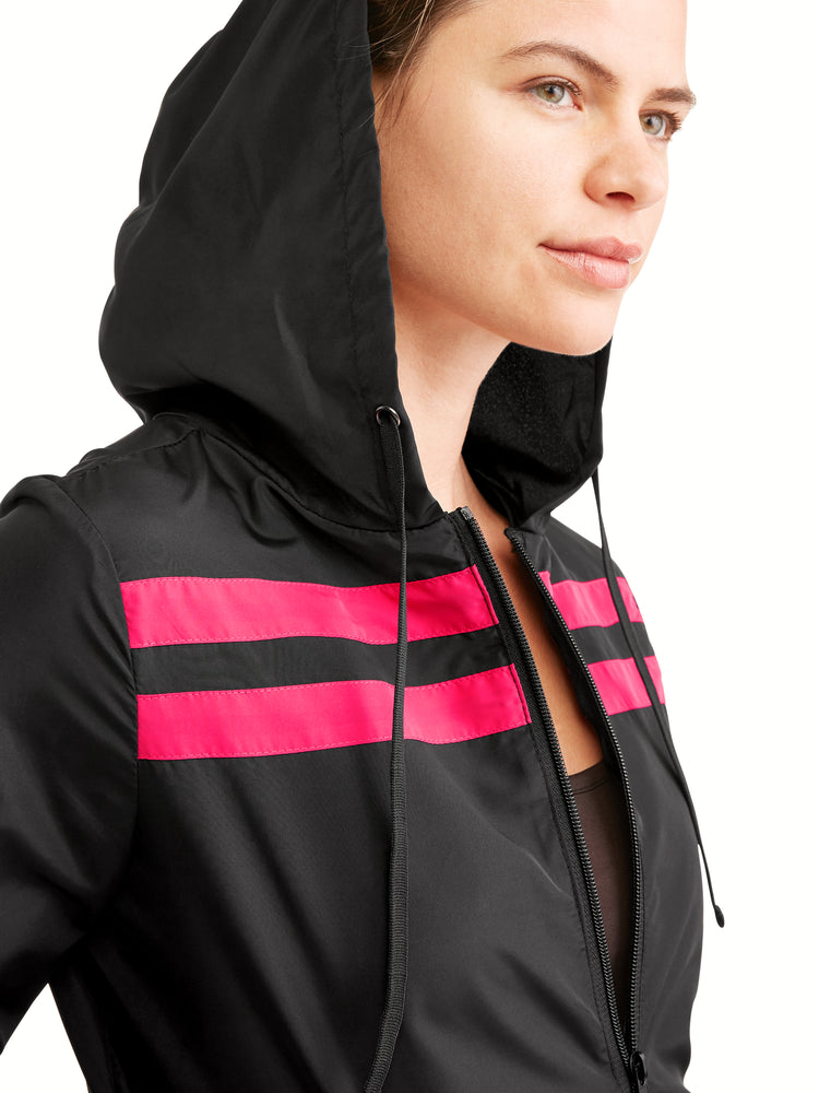 Women's Full Zip Hoodie Windbreaker with Athletic Stripes - unitedstatesgoods