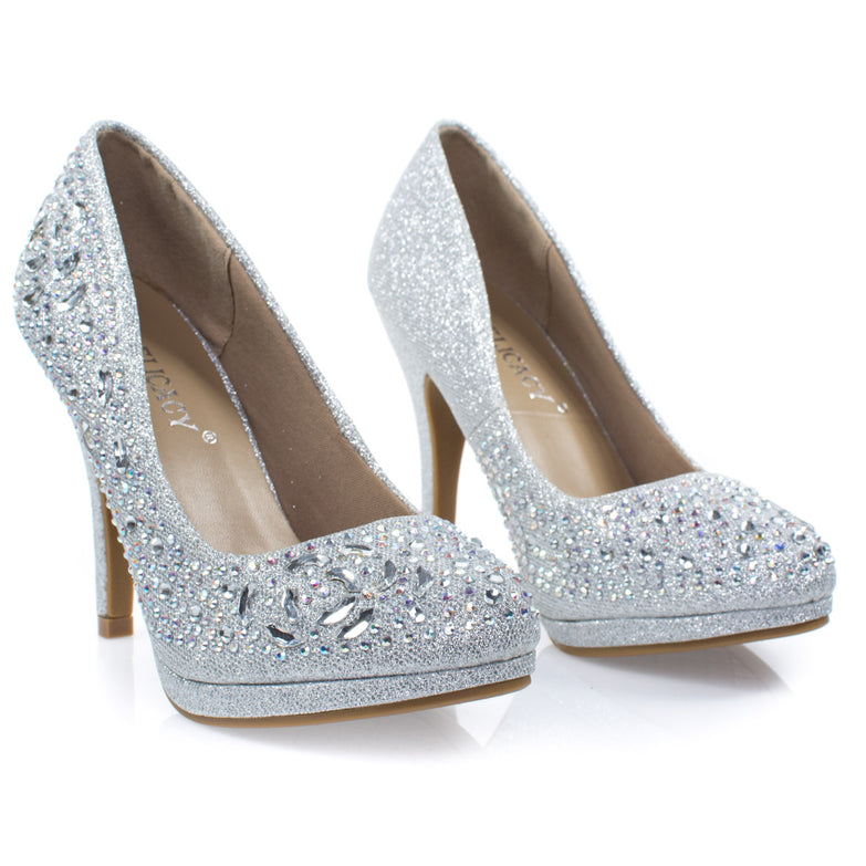 Cassie70 by Delicacy, Sparkling High Heel Dress Pump w Round Toe, Glitter & Rhinestones - unitedstatesgoods