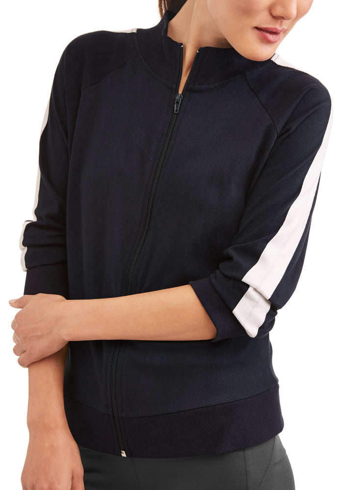 Women's Athleisure Essential Athletic Stripe Mockneck Jacket - unitedstatesgoods