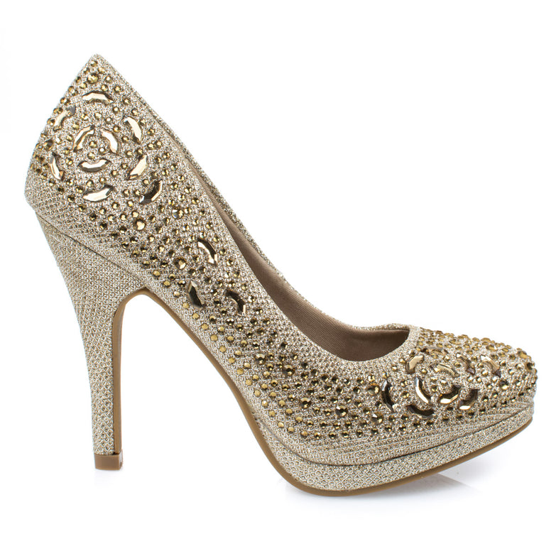 Cassie70 by Delicacy, Sparkling High Heel Dress Pump w Round Toe, Glitter & Rhinestones - unitedstatesgoods