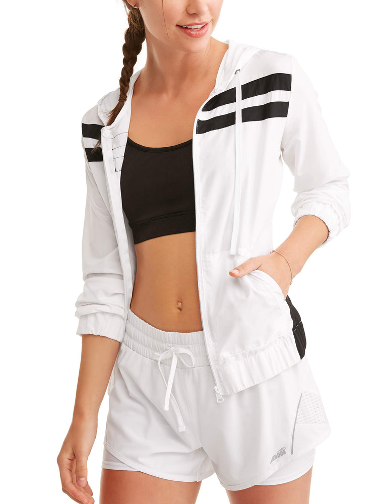 Women's Full Zip Hoodie Windbreaker with Athletic Stripes - unitedstatesgoods