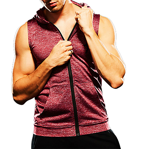 Mens Fashion Zip Up Fitness Running Hooded Vest - unitedstatesgoods