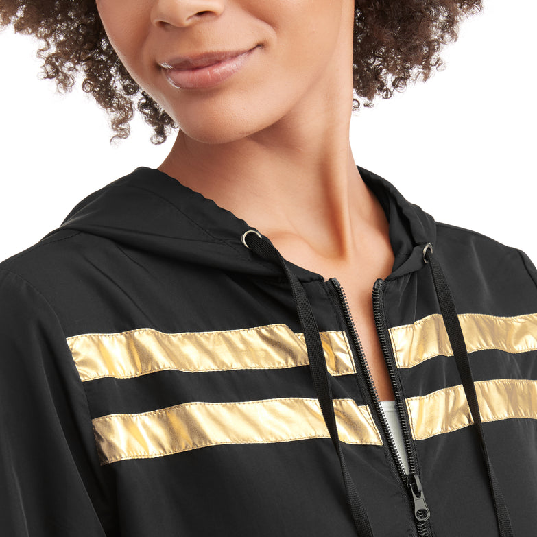 Women's Full Zip Hoodie Windbreaker with Athletic Stripes - unitedstatesgoods