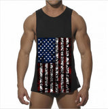 Fashion Flag Printed Men's Tank Vest Cotton Sport Short Top Muscle Man Sleeveless O-Neck Vest Tank For Gym Sport - unitedstatesgoods