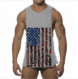 Fashion Flag Printed Men's Tank Vest Cotton Sport Short Top Muscle Man Sleeveless O-Neck Vest Tank For Gym Sport - unitedstatesgoods