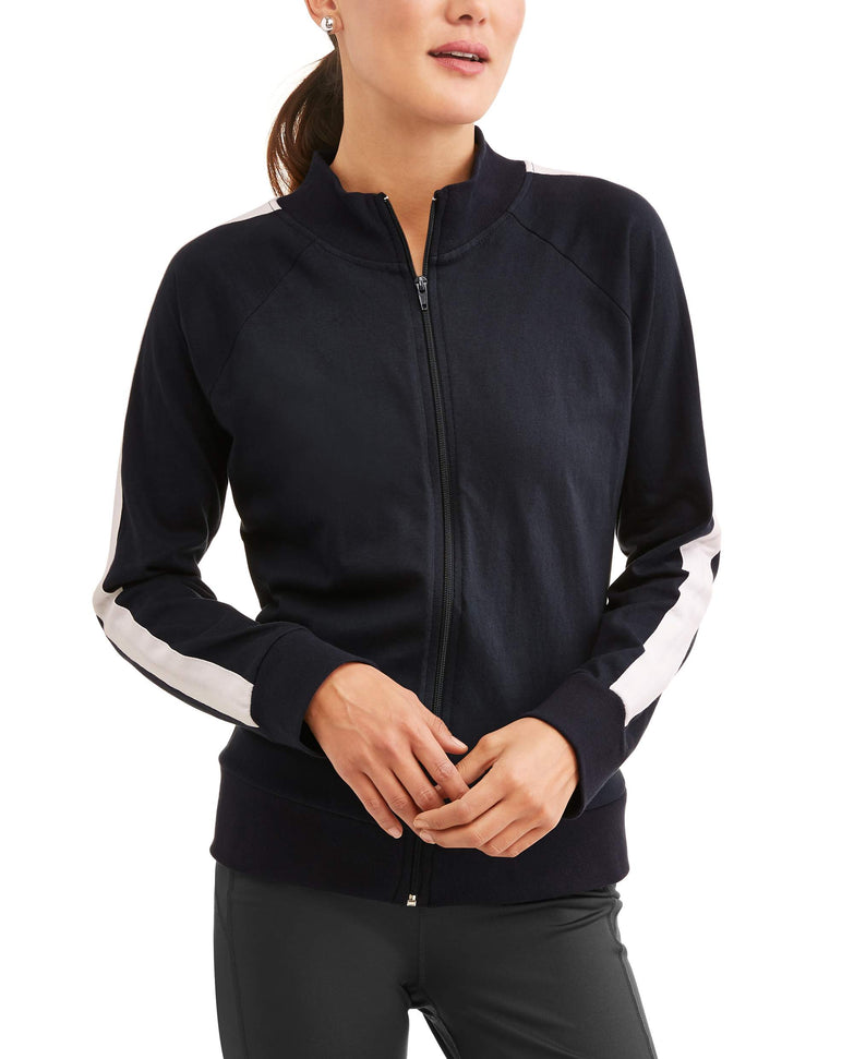 Women's Athleisure Essential Athletic Stripe Mockneck Jacket - unitedstatesgoods