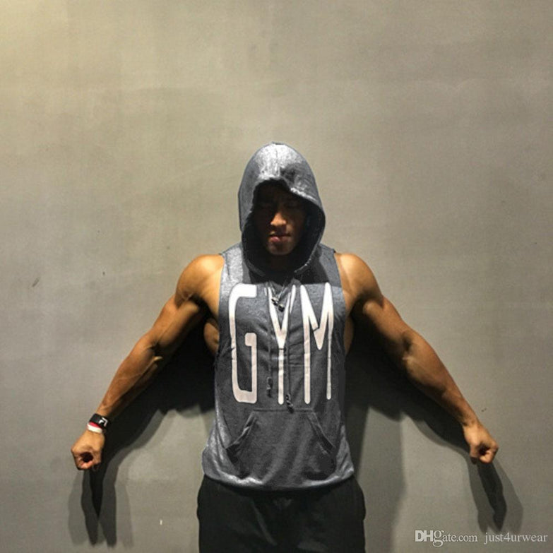 GYM Letters Print Tank Tops Men Athletic Fitness Casual Vest Sleeveless Hooded Loose tEE Summer Clothing Tops - unitedstatesgoods