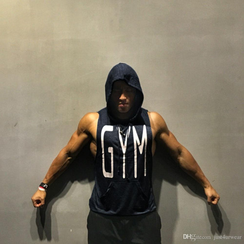 GYM Letters Print Tank Tops Men Athletic Fitness Casual Vest Sleeveless Hooded Loose tEE Summer Clothing Tops - unitedstatesgoods