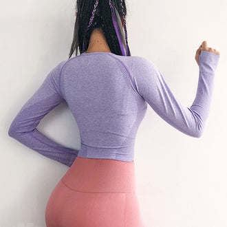 Pink Seamless Long Sleeve Crop Top - unitedstatesgoods