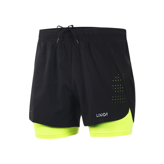 LIXADA Men 2-in-1 Running Shorts Quick Drying Breathable Gym Sports Shorts Training Exercise Jogging Cycling Shorts Longer Liner - unitedstatesgoods