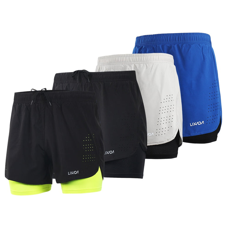 LIXADA Men 2-in-1 Running Shorts Quick Drying Breathable Gym Sports Shorts Training Exercise Jogging Cycling Shorts Longer Liner - unitedstatesgoods