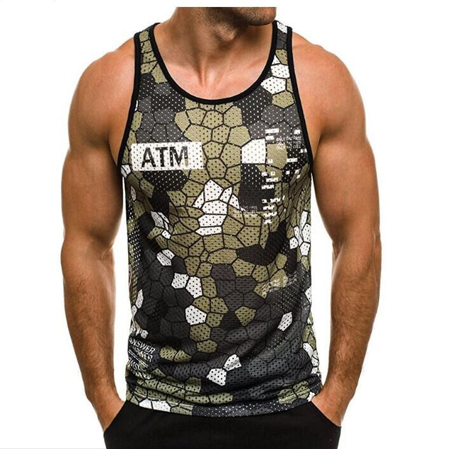 Men Casual Vests Athletic Active Tank Tops Camouflage Slim Fit Sleeveless Tshirts Tops - unitedstatesgoods