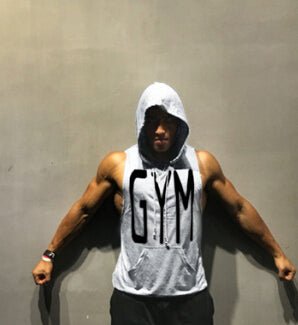 GYM Letters Print Tank Tops Men Athletic Fitness Casual Vest Sleeveless Hooded Loose tEE Summer Clothing Tops - unitedstatesgoods