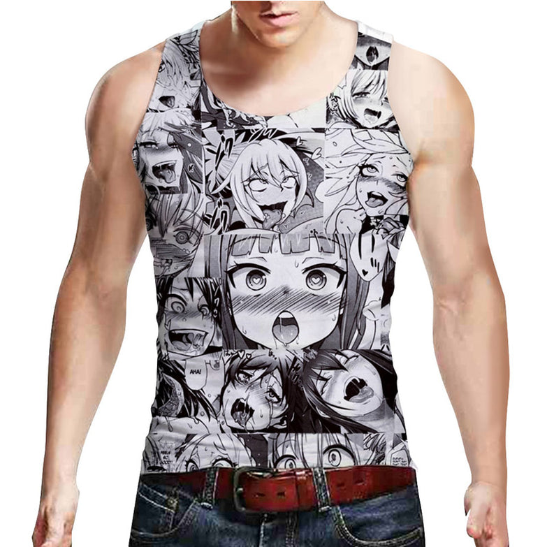 Alisister Ahegao 3D Tank Top Men Colorfully Cartoon Vest Tops Casual Sleeveless Undershirts Bodybuilding Summer Funny Tee Vest - unitedstatesgoods