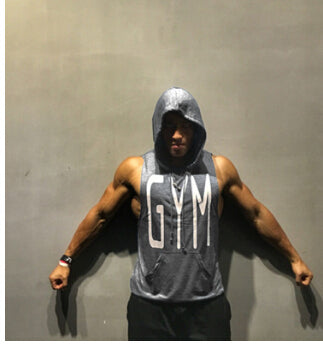 GYM Letters Print Tank Tops Men Athletic Fitness Casual Vest Sleeveless Hooded Loose tEE Summer Clothing Tops - unitedstatesgoods